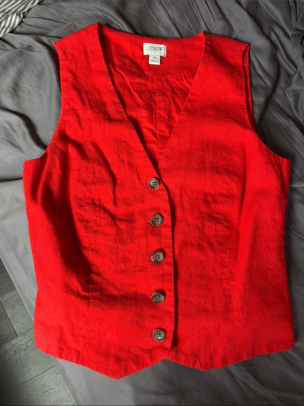J. Crew Red Linen-Blend Button Front Vest